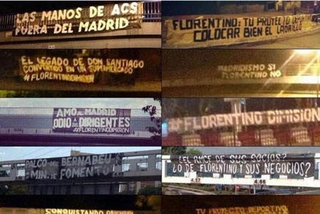 CĐV Real Madrid giăng đầy biểu ngữ chỉ trích chủ tịch Perez - 1 Những biểu
ngữ chỉ trích Perez giăng đầy đường phố Madrid