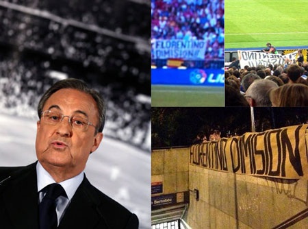 CĐV Real Madrid giăng đầy biểu ngữ chỉ trích chủ tịch Perez - 2 Uy tín của
Perez đang xuống rất thấp