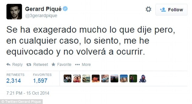 Gerard Pique vi phạm luật giao thông, chửi bới cảnh sát - 4 Cầu thủ này lên tiếng xin lỗi vì hành vi không đẹp của mình trên trang Twitter cá nhân