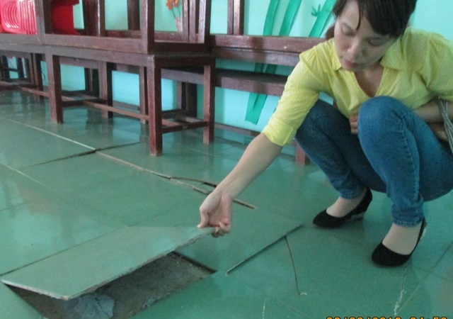 Nền nhà tại Trường mầm non Quảng Đại.
