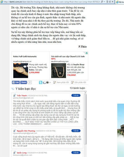 Người dân được Bộ trưởng “gỡ vướng” từ comment trên Dân trí - 1 Bài báo đăng tải và comment của độc giả Trần Thanh trên báo điện tử Dân trí ngày 20/10 vừa qua.