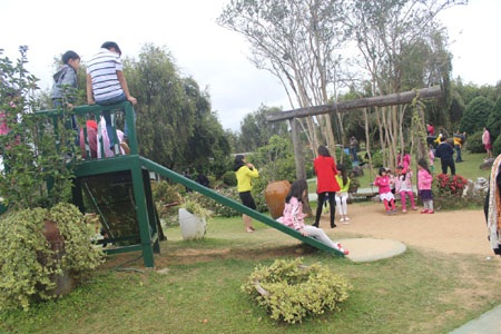 Các em nhỏ nô đùa khi đi du xuân cùng cha mẹ.