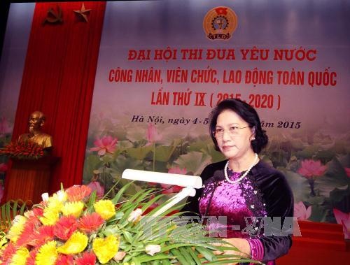 Đại hội thi đua yêu nước công nhân, viên chức, lao động toàn quốc - 1 Phó Chủ
tịch Quốc hội Nguyễn Thị Kim Ngân phát biểu tại Đại hội. Ảnh: Nguyễn Dân -
TTXVN