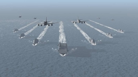 Hạm đội Nhật diễn tập trên biển.