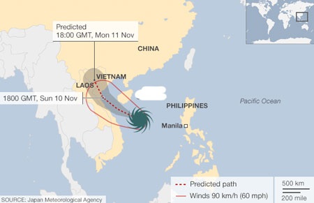 Xót xa xác người nằm rải rác trên phố ở Tacloban, Philippines - 1 Dự báo đường đi mới nhất của bão Haiyan