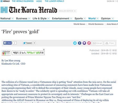 Bài viết “Lửa” lại thử “vàng” trên báo Korea Herald.