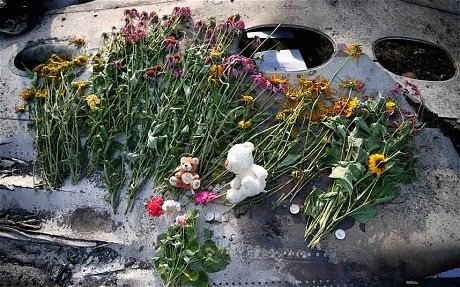 Putin nói “toàn bộ lẽ phải” với Thủ tướng Úc về MH17 - 1 Hoa tưởng nhớ các nạn nhân ở hiện trường vụ MH17.