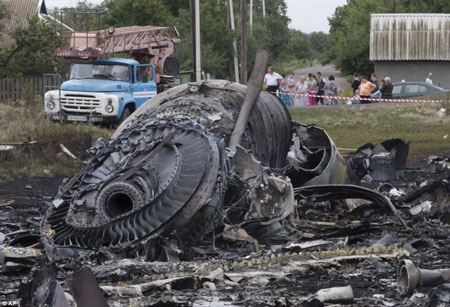 Hà Lan điều tra khả năng MH17 bị máy bay khác bắn hạ - 1 Hiện trường máy bay MH17 rơi ở Ukraine