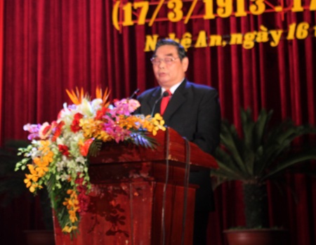 Đồng chí Hồ Đức Phớc - Bí thư Tỉnh ủy, UBND tỉnh Nghệ An phát biểu khai mạc lễ kỷ niệm