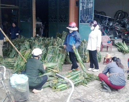 Những người “chở” Tết từ quê ra phố - 6 Lá dong từ các huyện miền núi Quế Phong, Con Cuông cũng ào ào xuống phố.
