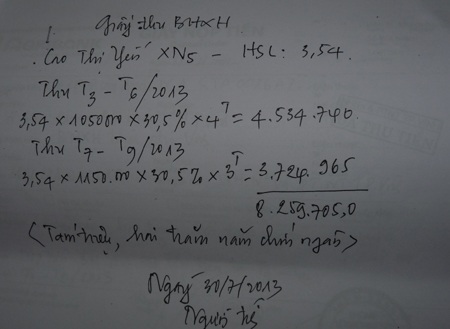 Doanh nghiệp trây ỳ trả nợ bảo hiểm, người lao động lao đao - 2 Một trong những phiếu thu BH của công ty chỉ có chữ kí của người thu tiền.