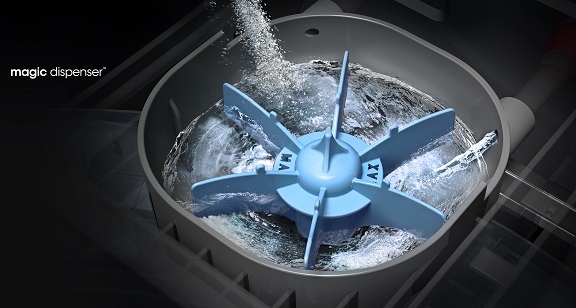 Cận cảnh chiếc khay giặt tay được
tích hợp sẵn trên máy giặt