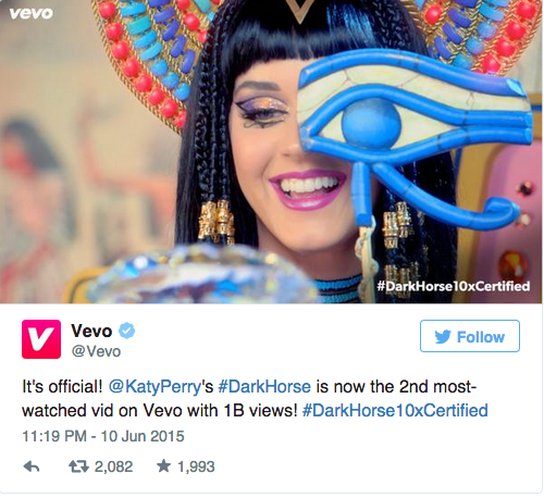 Dark Horse của Katy Perry gia nhập câu lạc bộ “tỷ lượt người xem” - 3 Dark Horse đã đem lại nhiều thành công cho Perry.