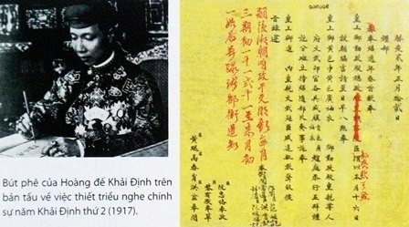 Châu bản triều Nguyễn còn nhiều giá trị quý cần được làm rõ - 3 Bút phê của Hoàng đế Khải Định (mực đỏ) ở bản tấu thiết triều chính sự năm 1917