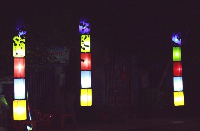 Những cột đèn hoa sen sáng rực hai bên lề đường phố