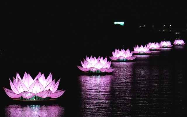 “Bức tranh sông Hương” thơ mộng cùng 7 đóa sen nâng bước chân Phật