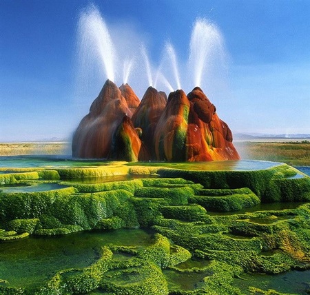 Những địa điểm có vẻ đẹp không thể tin nổi trên thế giới - 3 Mạch nước phun Fly Geyser, Nevada. (Ảnh: diply.com)