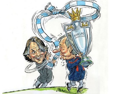 Biếm họa: Mancini đuổi theo cướp Cúp vô địch từ tay Alex Ferguson - 1 Biếm họa: Mancini đuổi theo cướp Cúp vô địch từ tay Alex Ferguson - 1