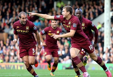 Nhìn lại thắng lợi kịch tính của Man City tại Craven Cottage - 10 Tiền đạo người Bosnia ghi bàn quyết định mang về thắng lợi 2-1 cho Man City ở phút 87