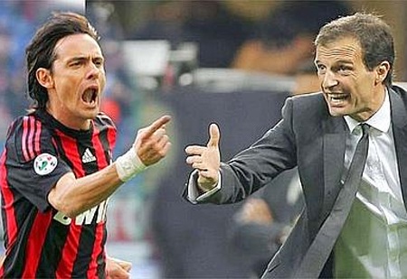 Cựu binh Inzaghi suýt đánh nhau với HLV Milan - 1 Inzaghi và HLV Allegri suýt lao vào tẩn nhau