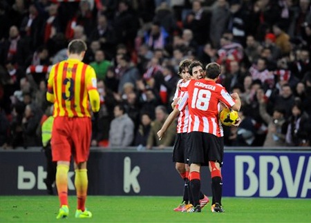 Muniain ăn mừng bàn thắng duy nhất vào lưới Barcelona