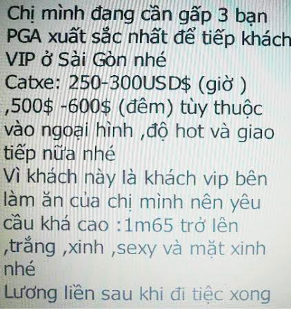 Bóc mẽ chiêu tuyển PG làm gái mại dâm của tú bà - 2 Khi có show, nhà môi giới đăng tin
tuyển dụng (ảnh chụp từ một trang mạng xã hội)