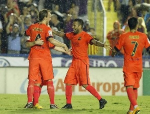 Niềm vui chiến thắng của các cầu thủ Barcelona