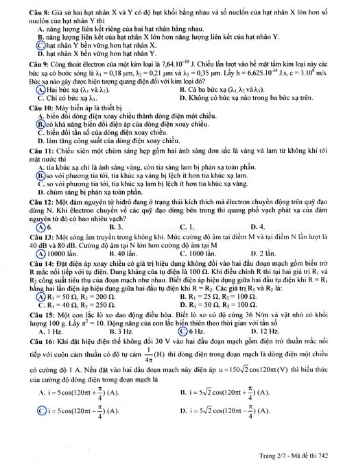 Gợi ý giải đề thi môn Vật lý khối A - 2
