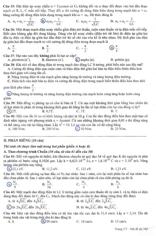 Gợi ý giải đề thi môn Vật lý khối A - 5