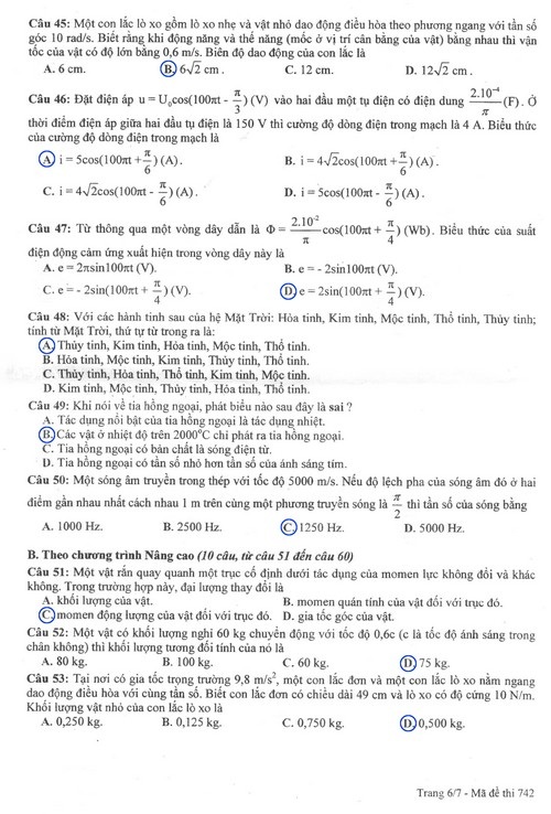 Gợi ý giải đề thi môn Vật lý khối A - 6