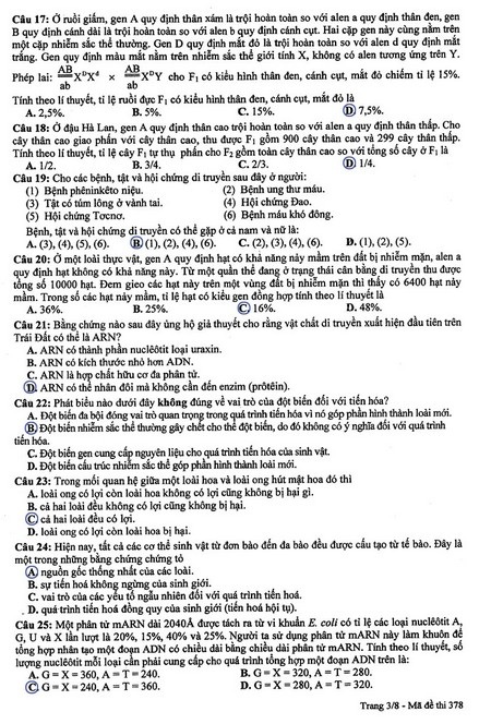 Gợi ý giải đề thi môn Sinh khối B (bản cập nhật) - 4