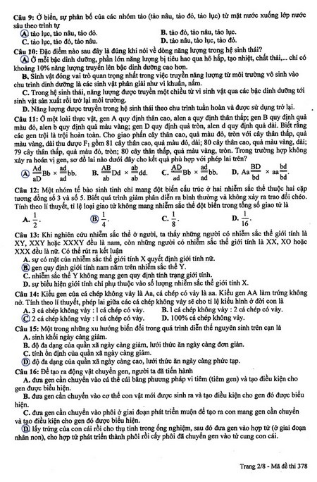 Gợi ý giải đề thi môn Sinh khối B (bản cập nhật) - 3