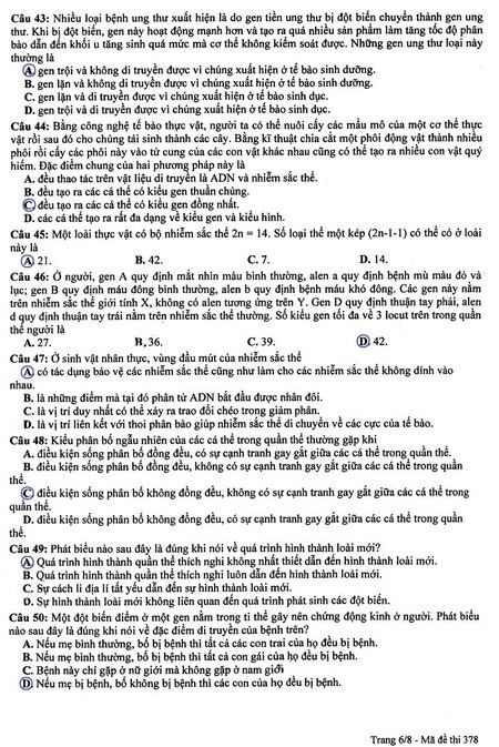 Gợi ý giải đề thi môn Sinh khối B (bản cập nhật) - 7