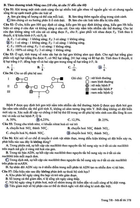 Gợi ý giải đề thi môn Sinh khối B (bản cập nhật) - 8