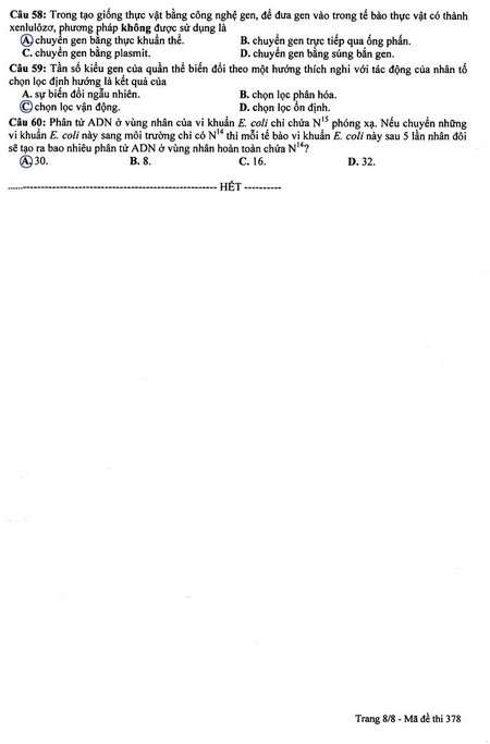 Gợi ý giải đề thi môn Sinh khối B (bản cập nhật) - 9