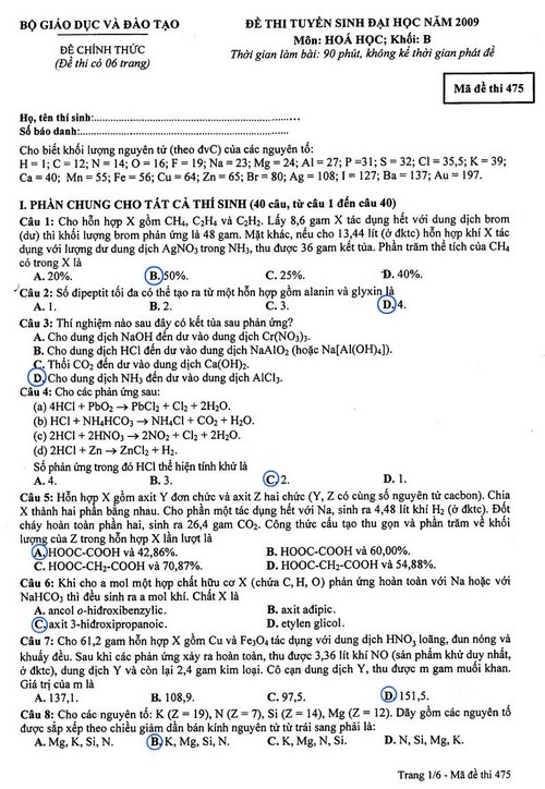 Gợi ý giải đề thi môn Hoá học khối B - 1 Gợi ý giải đề thi môn Hoá học khối B - 1