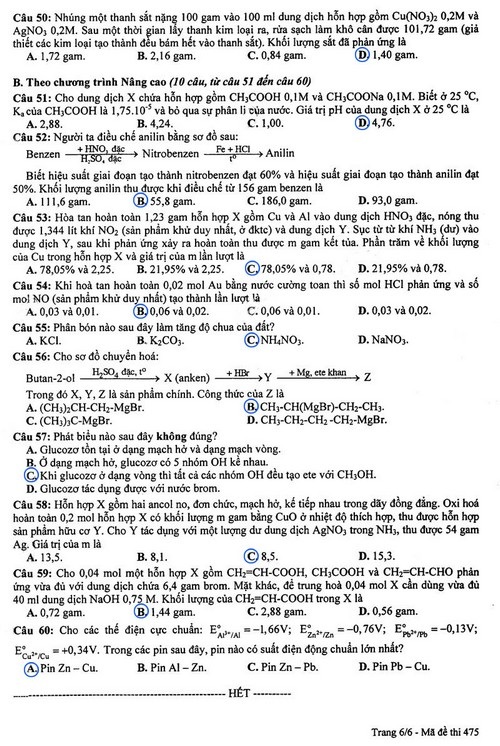 Gợi ý giải đề thi môn Hoá học khối B - 6 Gợi ý giải đề thi môn Hoá học khối B - 6