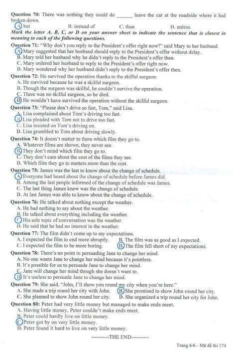 Gợi ý giải đề thi môn tiếng Anh khối D - 6 Gợi ý giải đề thi môn tiếng Anh khối D - 6