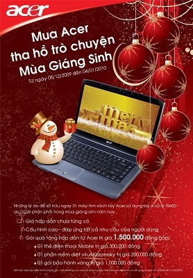 Laptop Acer khuyến mãi rầm rộ dịp Giáng sinh - 1 Laptop Acer khuyến mãi rầm rộ dịp Giáng sinh - 1