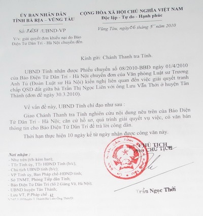 UBND tỉnh chỉ đạo giải quyết vụ khiếu kiện đất đai tại huyện Tân Thành - 1 UBND tỉnh chỉ đạo giải quyết vụ khiếu kiện đất đai tại huyện Tân Thành - 1