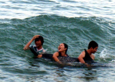 Cá heo xuất hiện trên bãi biển đông người - 1