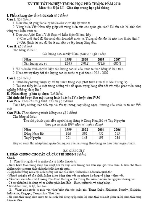 Gợi ý giải đề thi môn Địa lý tốt nghiệp THPT 2010 - 2 Gợi ý giải đề thi môn Địa lý tốt nghiệp THPT 2010 - 2