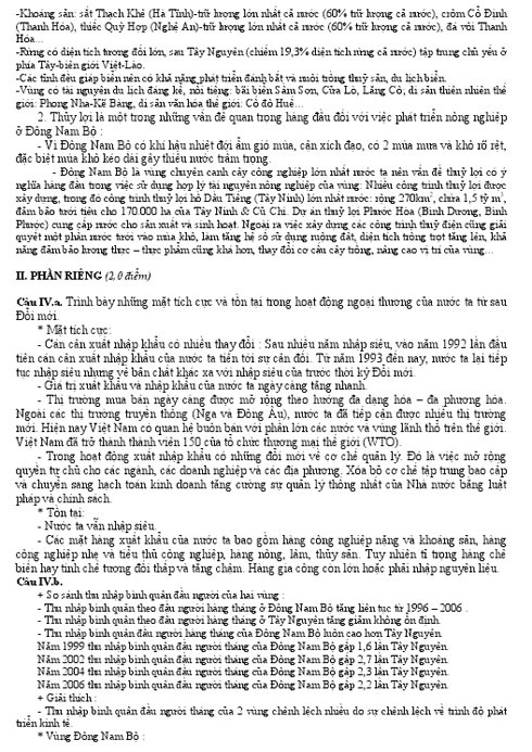 Gợi ý giải đề thi môn Địa lý tốt nghiệp THPT 2010 - 4 Gợi ý giải đề thi môn Địa lý tốt nghiệp THPT 2010 - 4