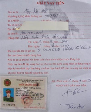 Lợi dụng thẻ ngành công an để vay tiền rồi xù - 1 Lợi dụng thẻ ngành công an để vay tiền rồi xù - 1