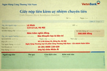 Thông báo: Quỹ Nhân Ái mở thêm tài khoản ở VietComBank - 3 Thông báo: Quỹ Nhân Ái mở thêm tài khoản ở VietComBank - 3