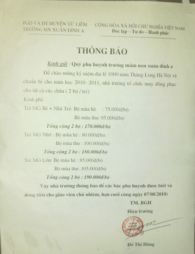 Hà Nội yêu cầu báo cáo việc thu tiền may đồng phục mừng Đại lễ - 1 Hà Nội yêu cầu báo cáo việc thu tiền may đồng phục mừng Đại lễ - 1