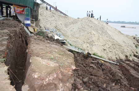 Cận cảnh bờ đê sông Hồng bị sạt lở - 7