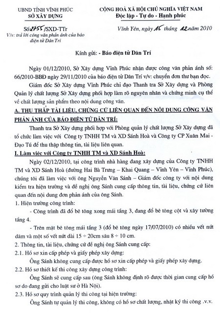 Kết luận việc khiếu nại của Công ty TNHH Thương mại và Xây dựng Sánh Hòa - 1 Kết luận việc khiếu nại của Công ty TNHH Thương mại và Xây dựng Sánh Hòa - 1