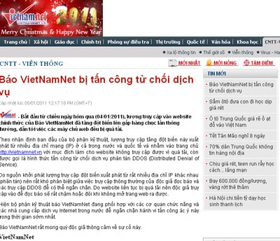 Báo VietNamNet tiếp tục bị tấn công - 1 Báo VietNamNet tiếp tục bị tấn công - 1
