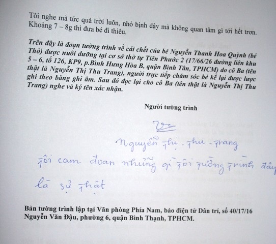 Tường trình về cái chết của bé Hoa Quỳnh - 1